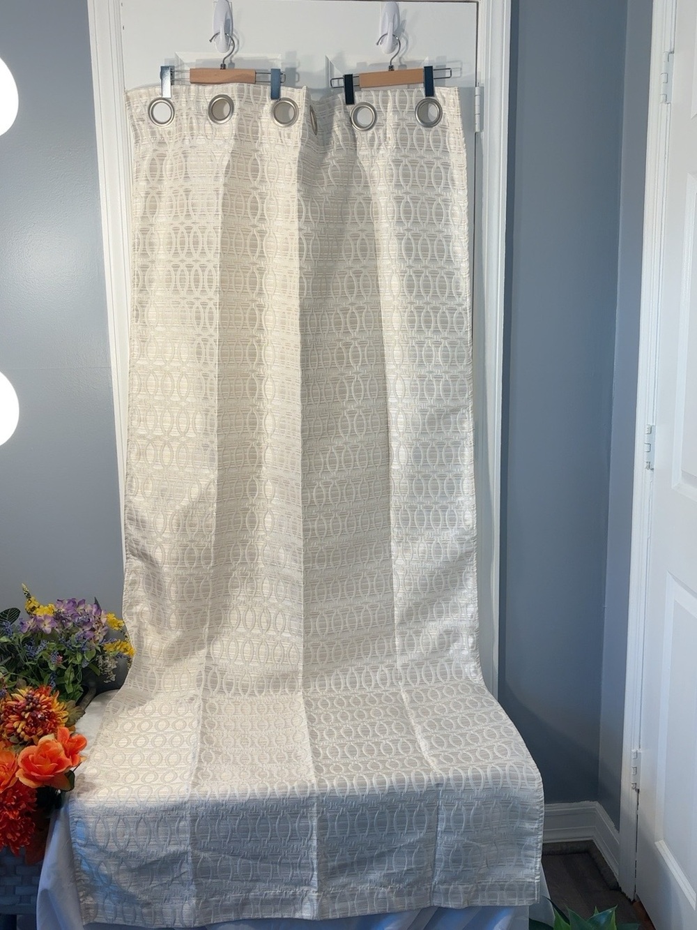 Dainty Home Set of 6 Ivory Geometric Grommet Curtain Panels 34” x 81” - Picture 3 of 8